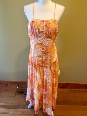Orange Floral Button-Front Maxi Sundress